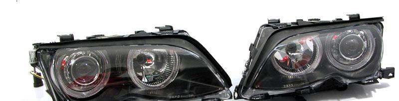 Strålkastare angel eyes med ringar och klart halvljus, svart FL46LN BMW E46