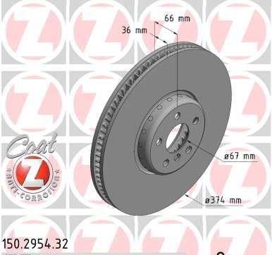 Bromsskiva fram vänster sida, 374X36mm - Bimetall, ventilerad med coating - Zimmerman 34116875283Z2