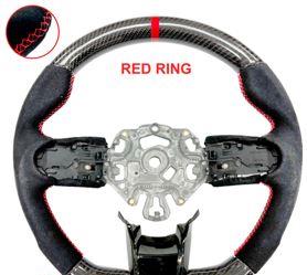 MINI Sports-ratt - mocka med äkta kolfiber, röd ring och röda sömmar MSWF5XSCBRRS F56 F55 F54 F57 F60