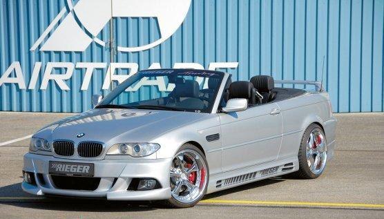 Rieger frontspoiler komplett inklusive dimljus/nät/luftintag för bromsar (fram spoiler-läppen måste köpas separat ifall du vill ha den) 50411K BMW E4